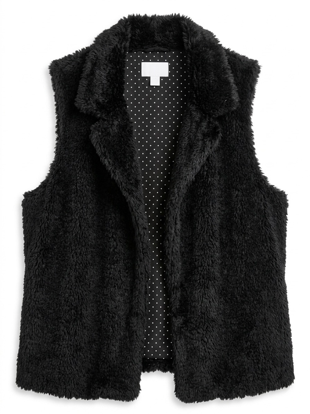 14th & Union Black Faux Fur Vest with Polka Dot Lining XL